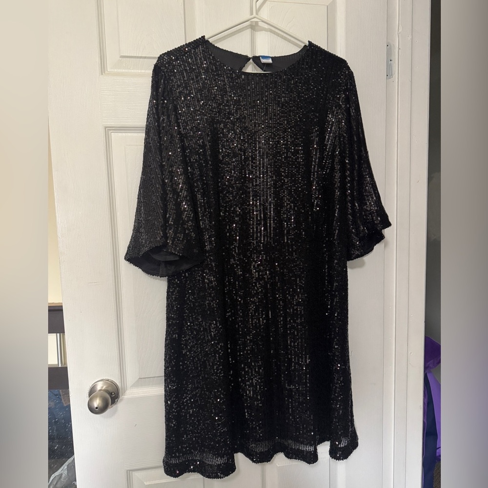 Old Navy Black Sequin Dress with Bell Sleeves
